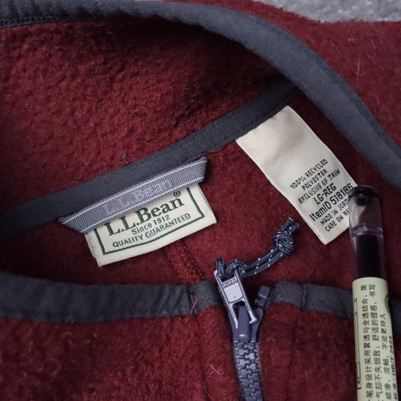 L.L. Bean Fleece Regular Large Red Long Sleeve Full Zip Collared Jacket - Picture 5 of 11